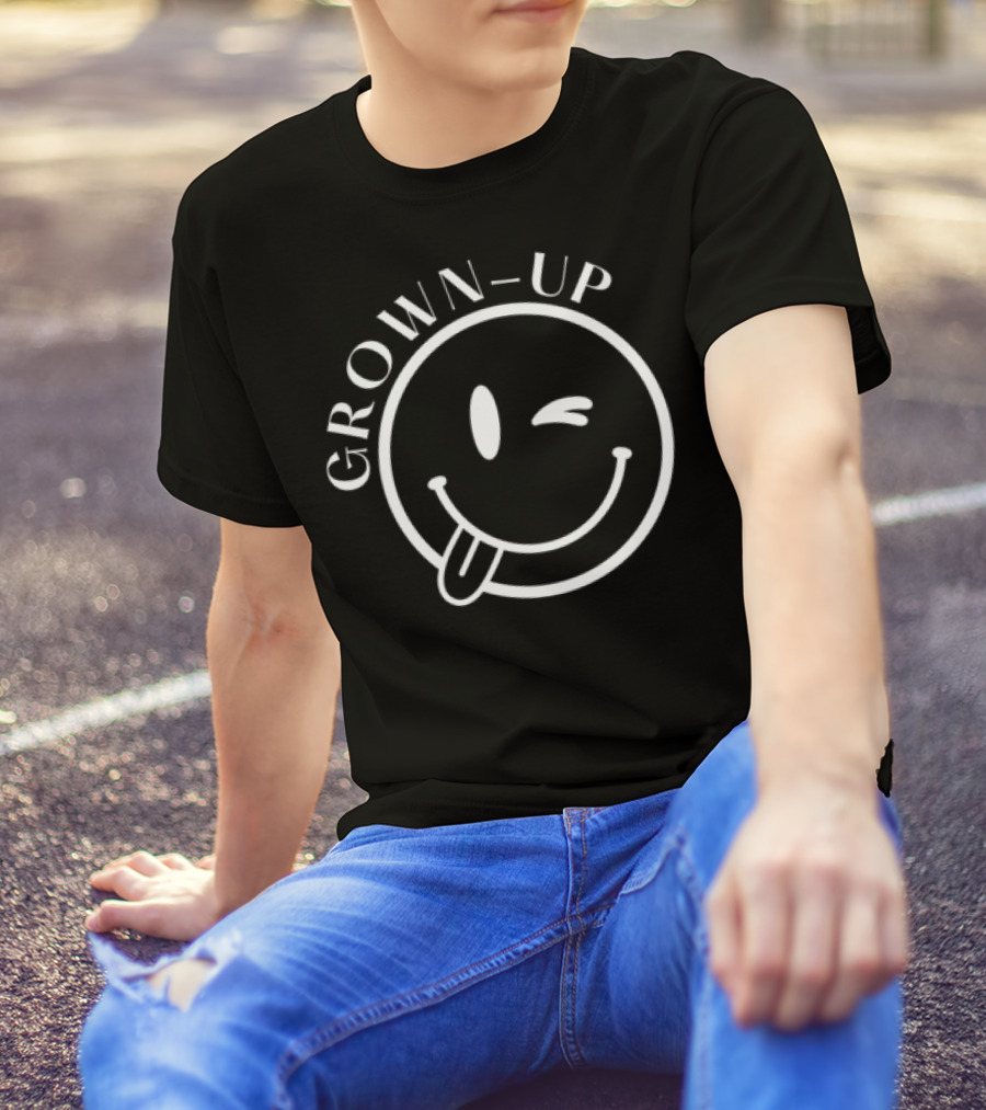 Grown-Up Winking Smiley Face Playful Expression T-Shirt