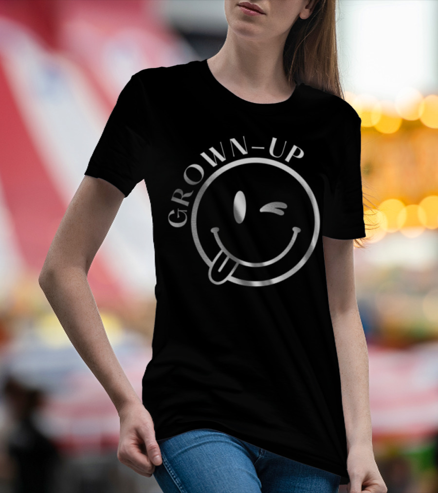 Grown-Up Winking Smiley Face Playful Expression T-Shirt