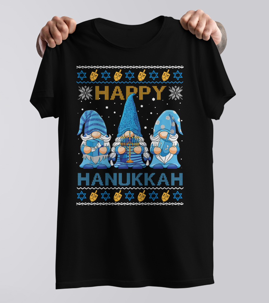 Happy Hanukkah Gnome Gnomies Menorah Dreidel Star Of David T-Shirt
