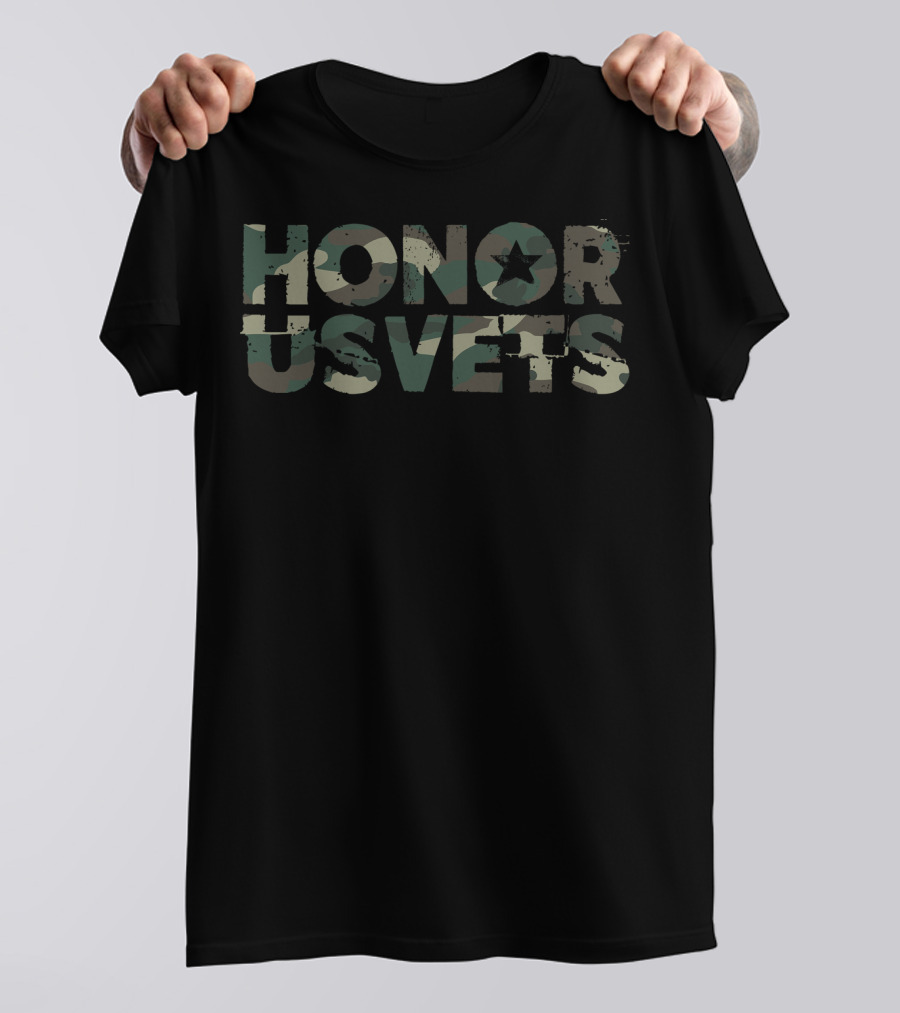 HONORUSVETS Make Camo Your Cause Camouflage Star Text T-Shirt
