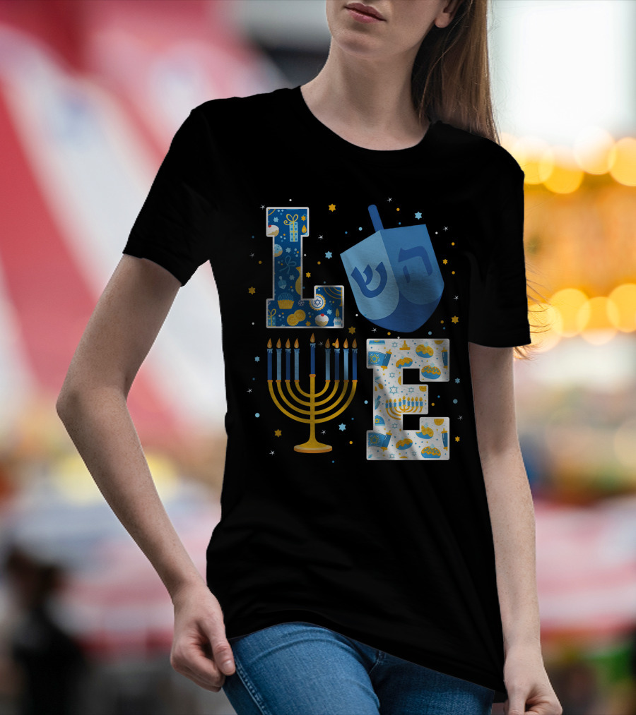 LOVE Hanukkah Dreidel Menorah Chanukah T-Shirt