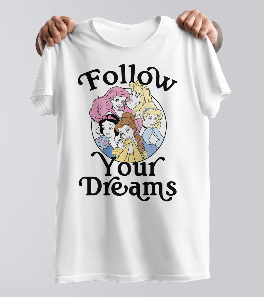 Disney Princess Follow Your Dreams Belle Ariel Aurora Cinderella Snow White 1991 T-Shirt