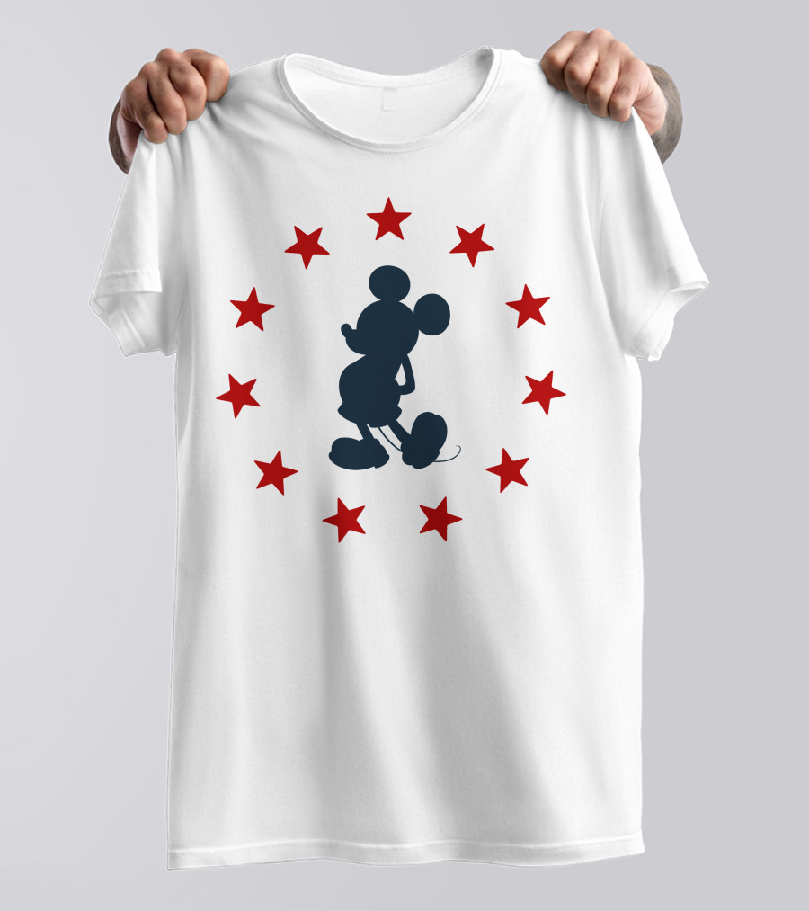 Disney Mickey Mouse Silhouette With Patriotic Red Stars T-Shirt