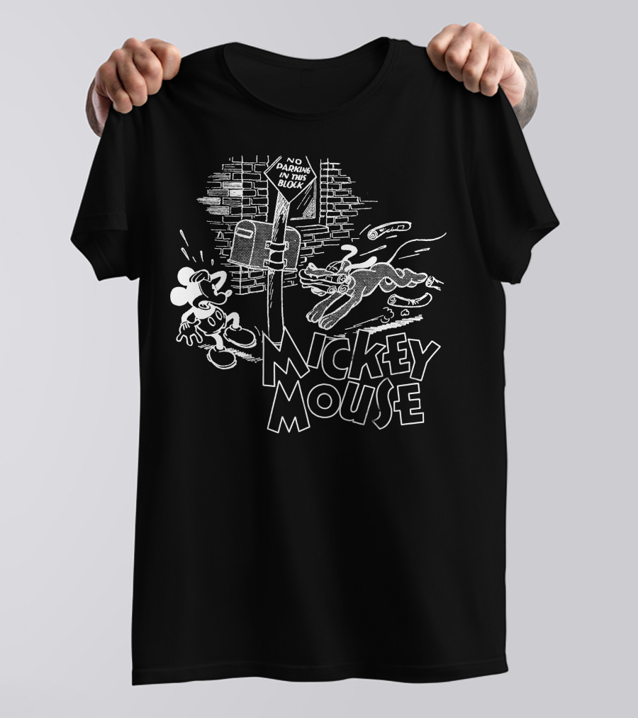 Mickey Mouse Street Comic No Parking Sign T-Shirt