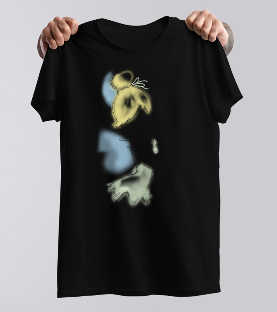 Disney Peter Pan Tinkerbell Black Airbrush Sketch Stars T-Shirt