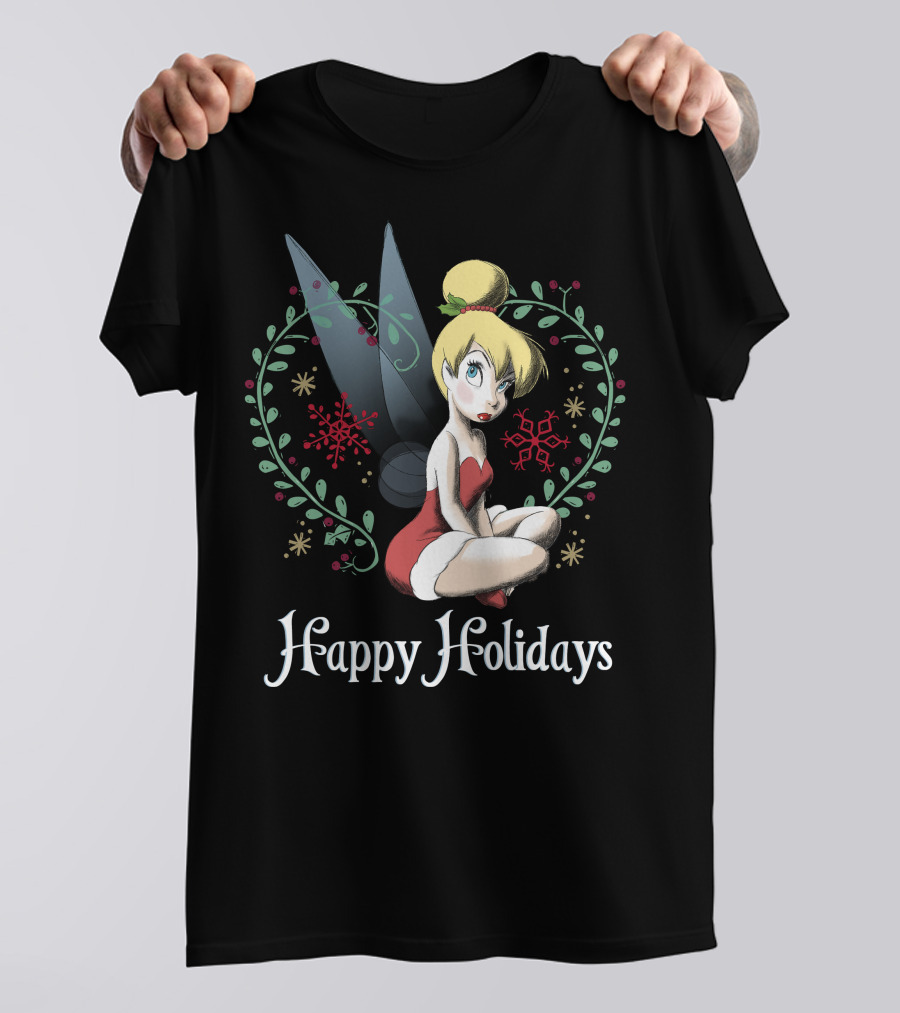 Disney Peter Pan Tinkerbell Happy Holidays Christmas Snowflakes T-Shirt