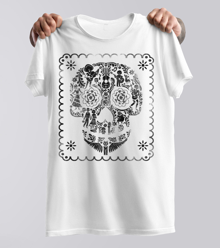 Disney Pixar Coco Intricate Sugar Skull Design With Guitar Motif T-Shirt