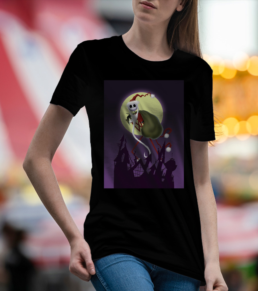 Disney Skellington Claus Jack Skellington Santa Christmas Moon T-Shirt