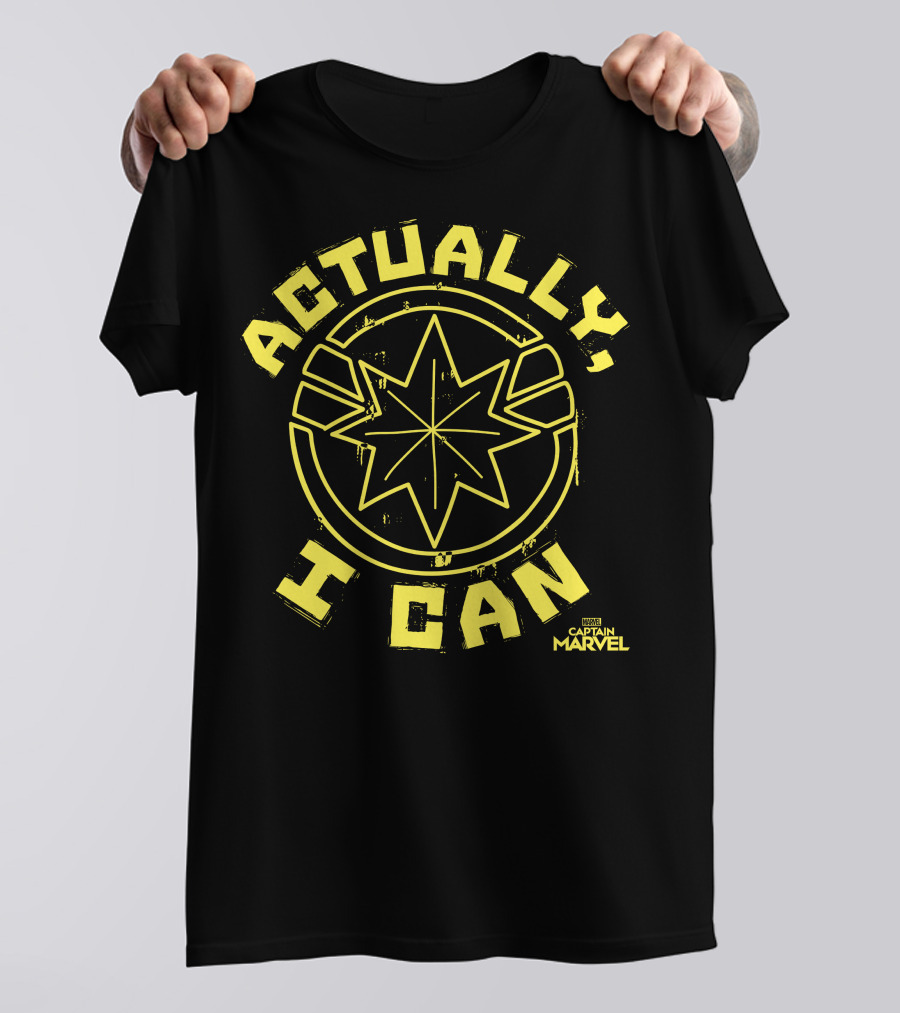 Captain Marvel Actually I Can Yellow Starburst T-Shirt