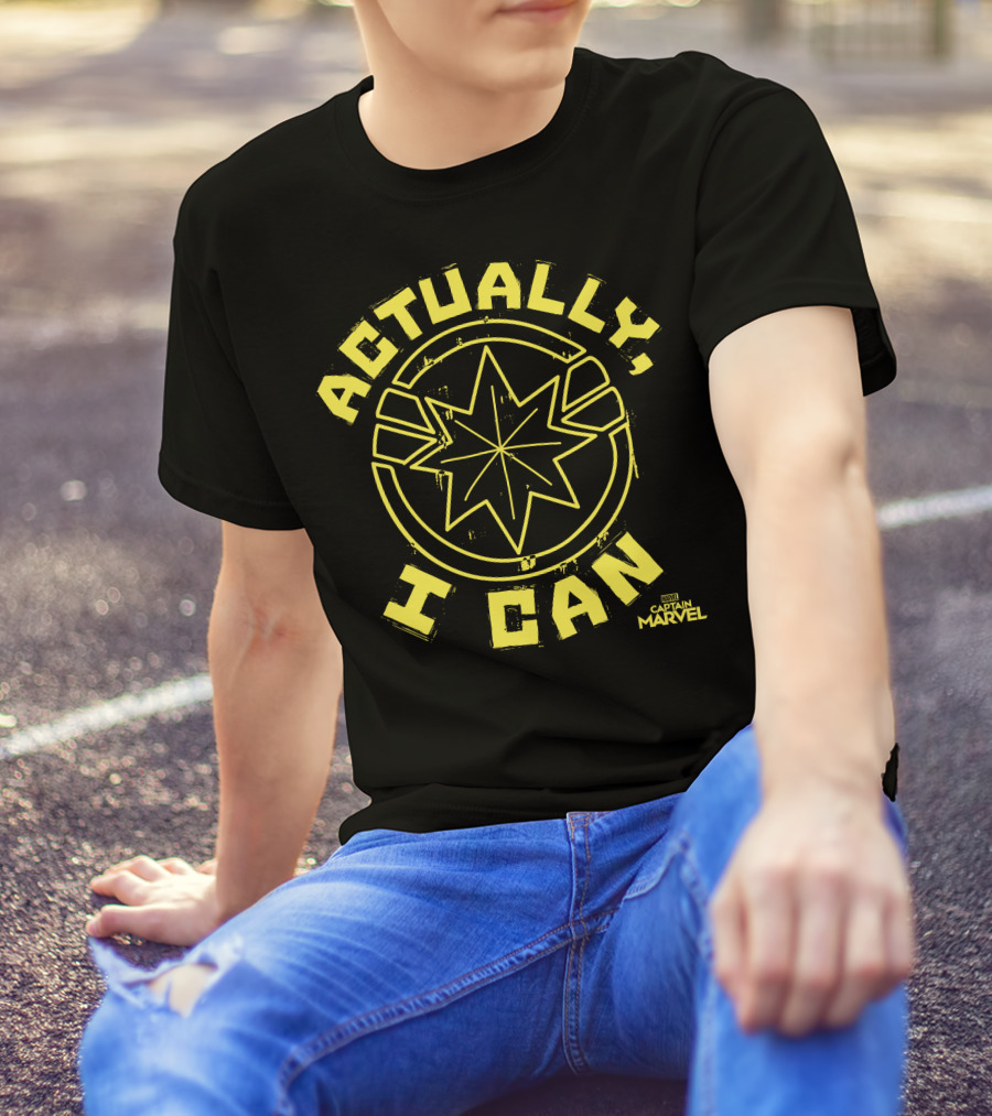 Captain Marvel Actually I Can Yellow Starburst T-Shirt