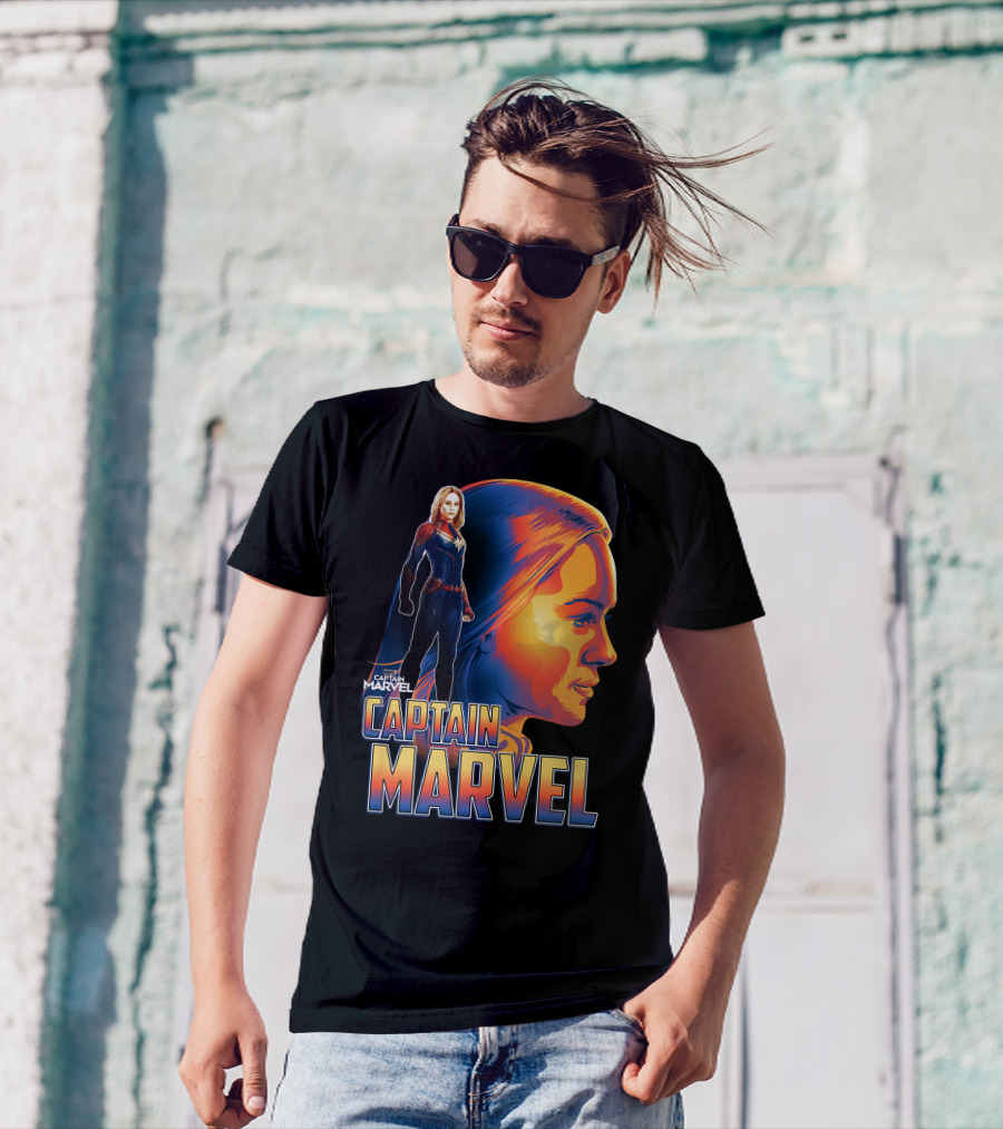 Captain Marvel Heroic Sunset Profile T-Shirt