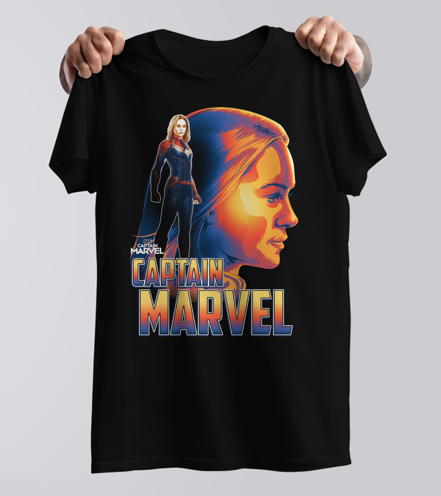 Captain Marvel Heroic Sunset Profile T-Shirt