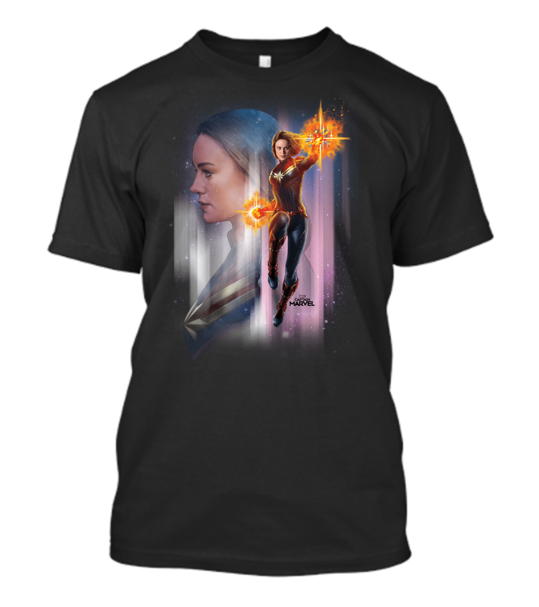 Captain Marvel Energy-Powered Heroic Flight In Space Adventure T-Shirt