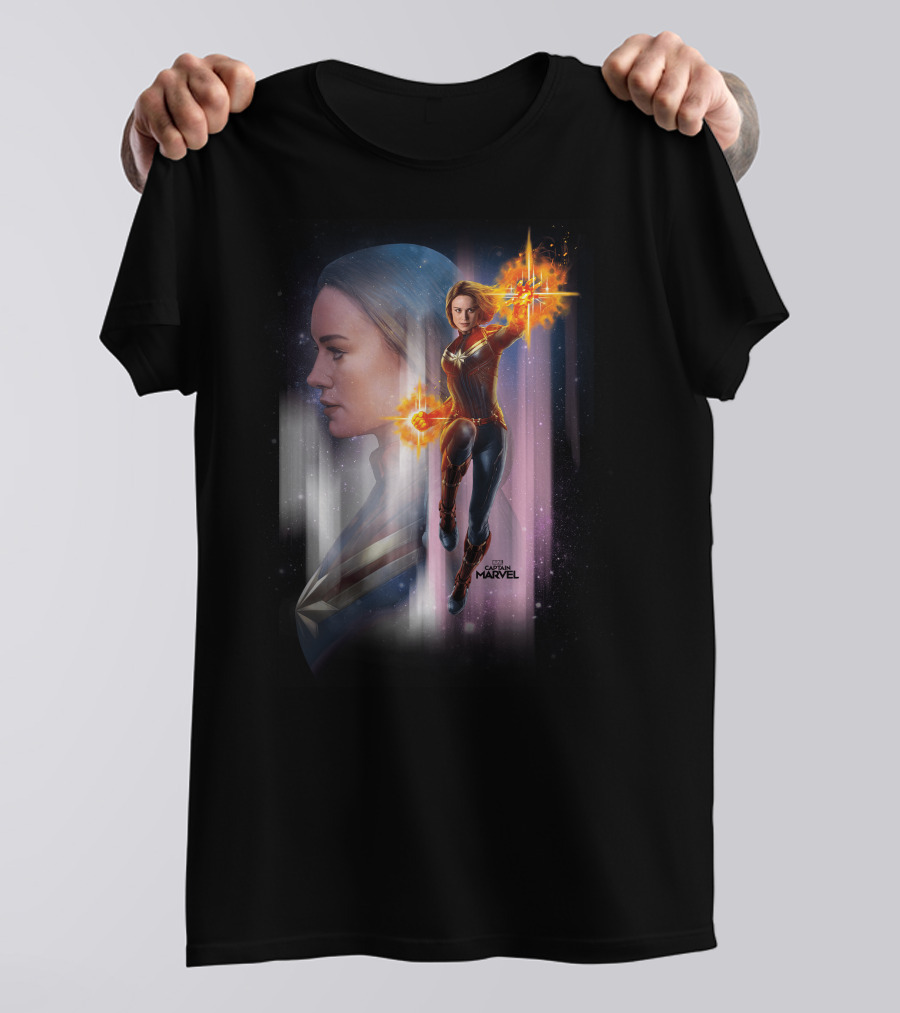 Captain Marvel Energy-Powered Heroic Flight In Space Adventure T-Shirt