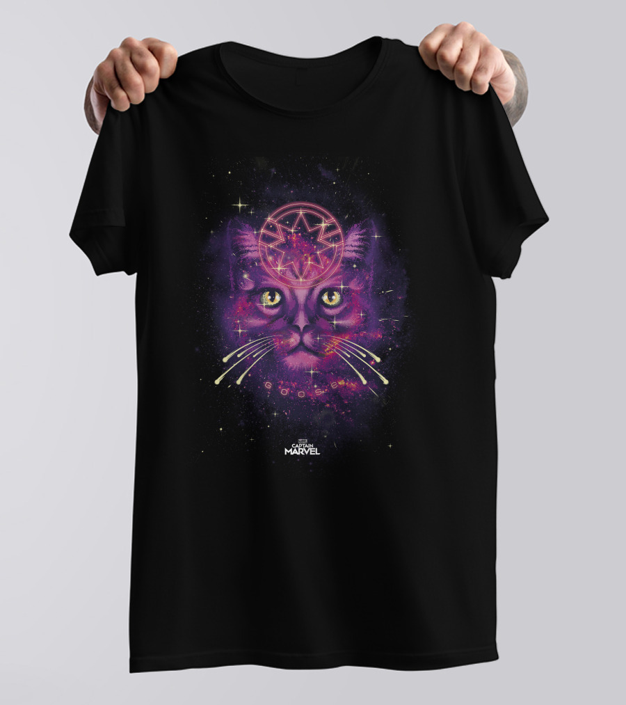 Captain Marvel Goose Cat Pink Galaxy Cosmic Starry T-Shirt