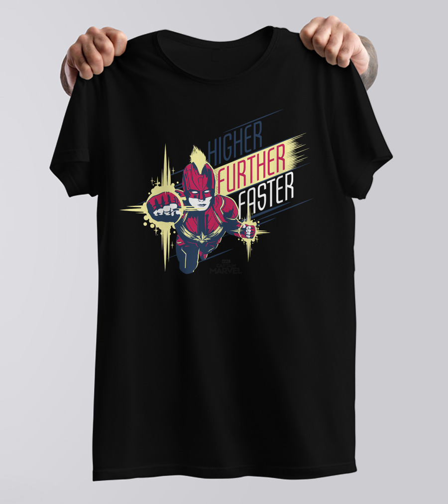 Captain Marvel Higher Further Faster Bold Heroic Charge T-Shirt