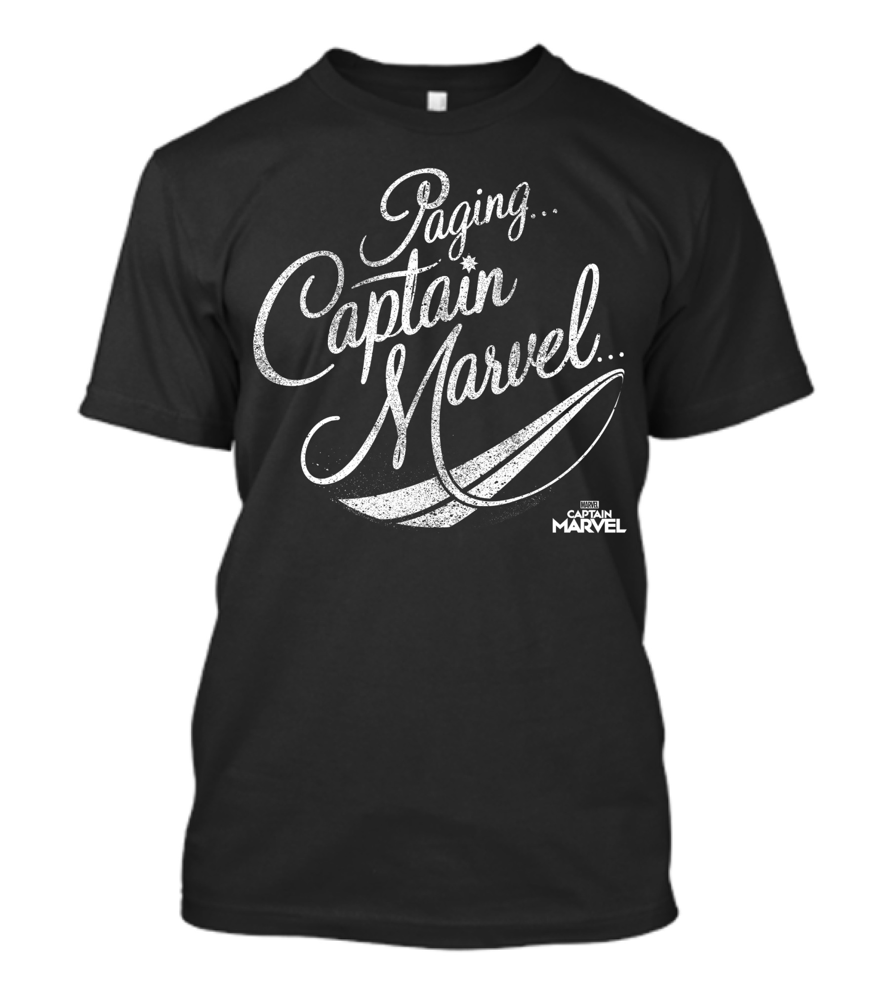 Paging Captain Marvel Distressed Cursive Marvel T-Shirt