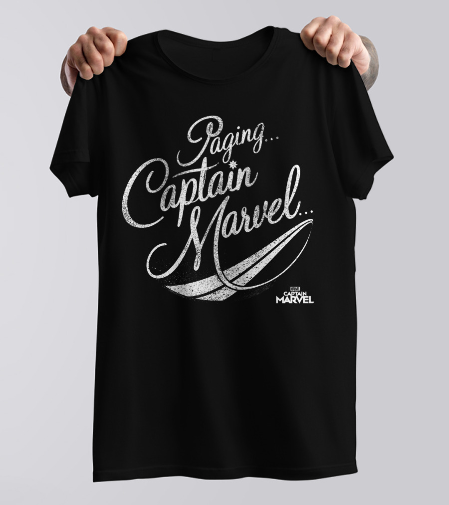 Paging Captain Marvel Distressed Cursive Marvel T-Shirt