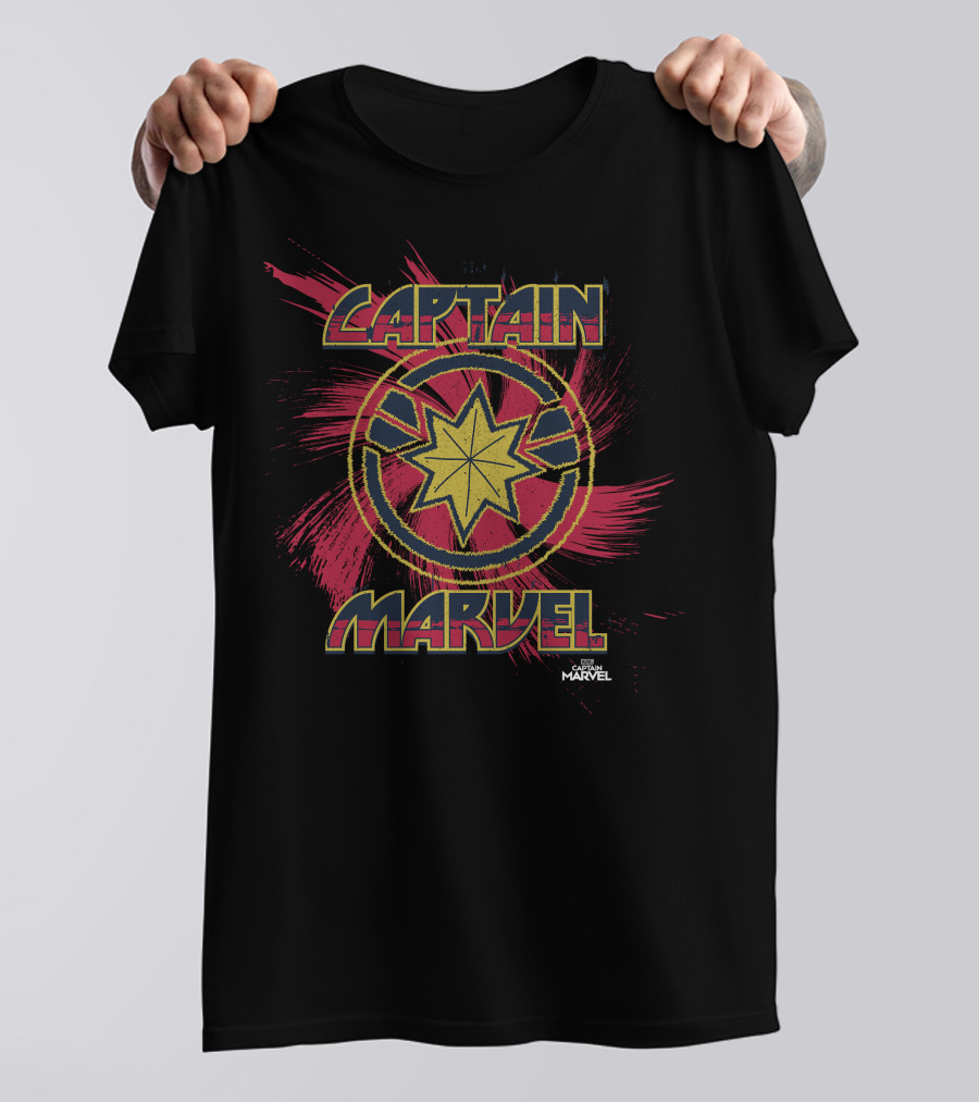 Captain Marvel Starburst Spiral Paint Splatter Marvel T-Shirt