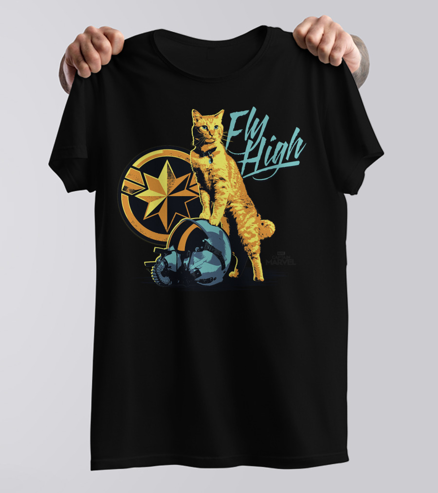 Captain Marvel Symbol Fly High Goose Cat Helmet T-Shirt