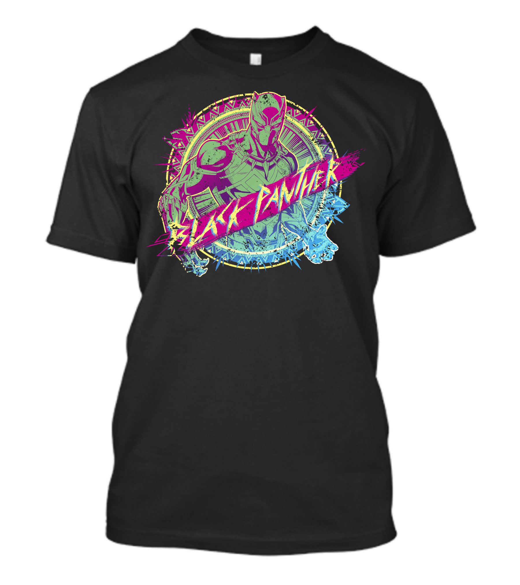 Black Panther Neon Paint Splatter Marvel Text T-Shirt