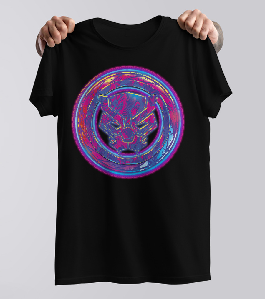Marvel Black Panther Vibrant Neon Panther Head Emblem T-Shirt