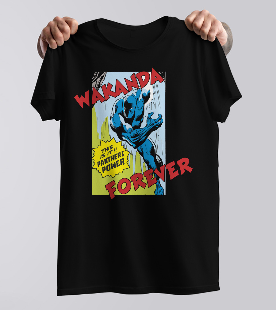 Wakanda Forever This Is It Panther's Power Marvel Black Panther Vintage Comic T-Shirt
