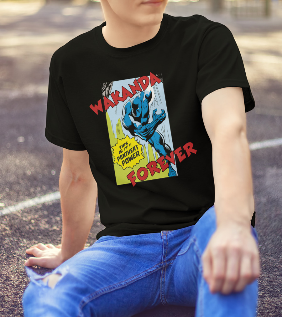 Wakanda Forever This Is It Panther's Power Marvel Black Panther Vintage Comic T-Shirt