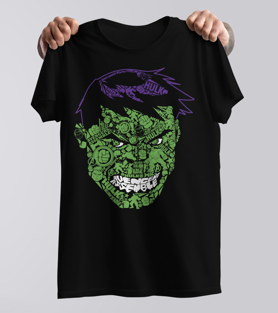 Avengers Assemble Hulk Rage Face With Smash Symbol And Purple Hair Elements T-Shirt