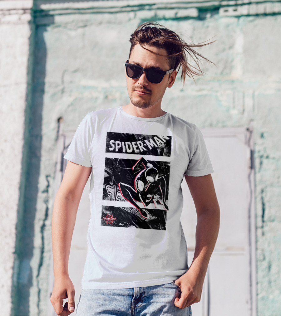 Spider-Man Marvel Spiderverse Comic Graphic Action Panels T-Shirt