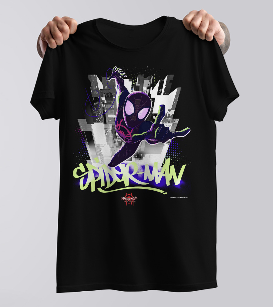 Spider-Man Spiderverse Graffiti City Marvel Iconic Swing Pose T-Shirt