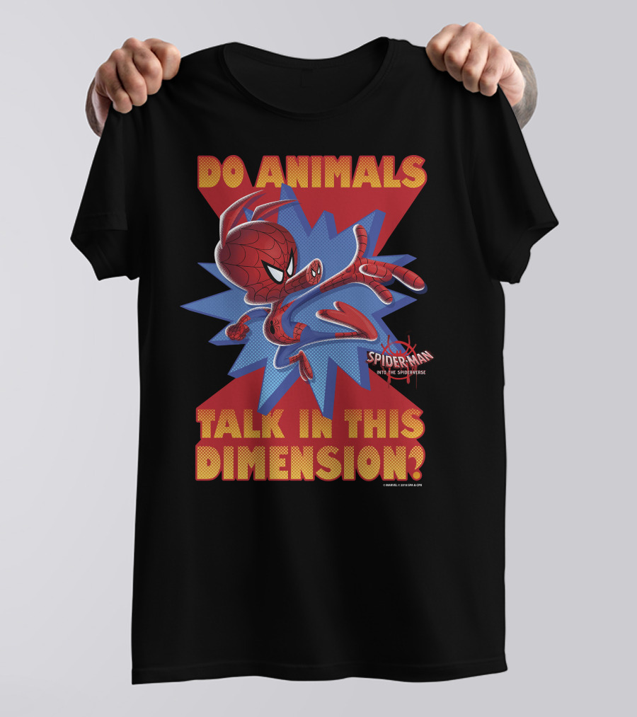 Marvel Spider-Man Into The Spiderverse Do Animals Talk In This Dimension? T-Shirt