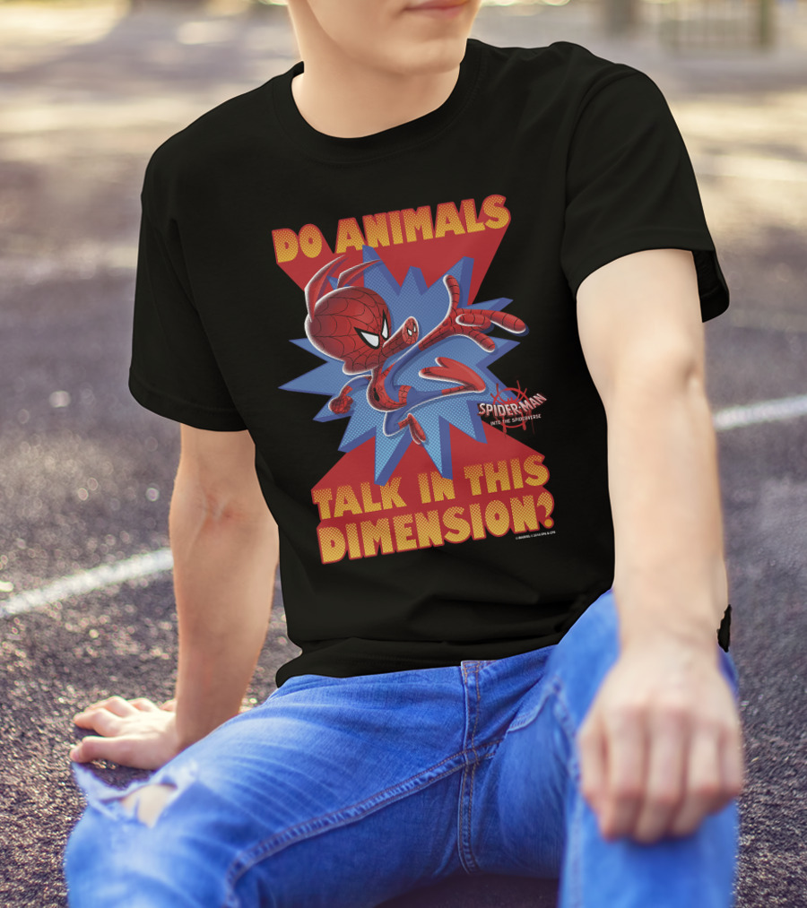 Marvel Spider-Man Into The Spiderverse Do Animals Talk In This Dimension? T-Shirt