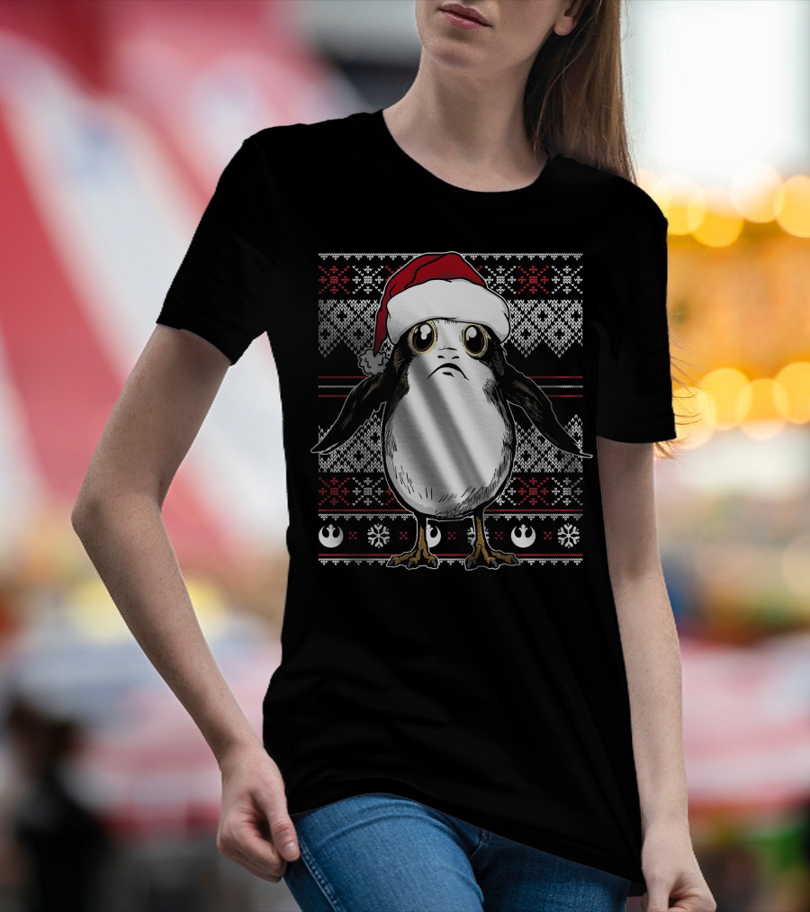 Star Wars Porg Christmas Santa Hat Ugly T-Shirt