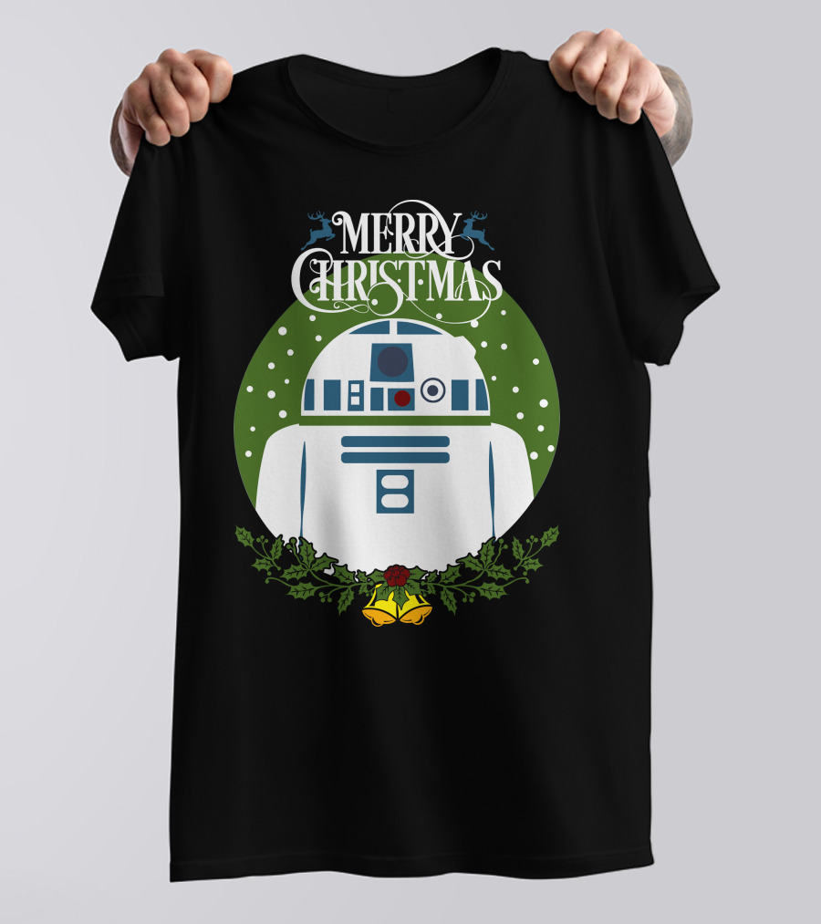 Star Wars R2-D2 Merry Christmas Wreath With Bells And Holly T-Shirt