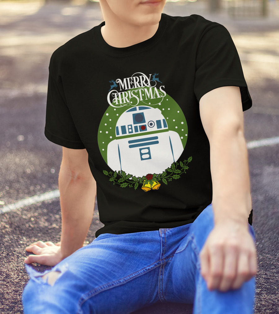 Star Wars R2-D2 Merry Christmas Wreath With Bells And Holly T-Shirt