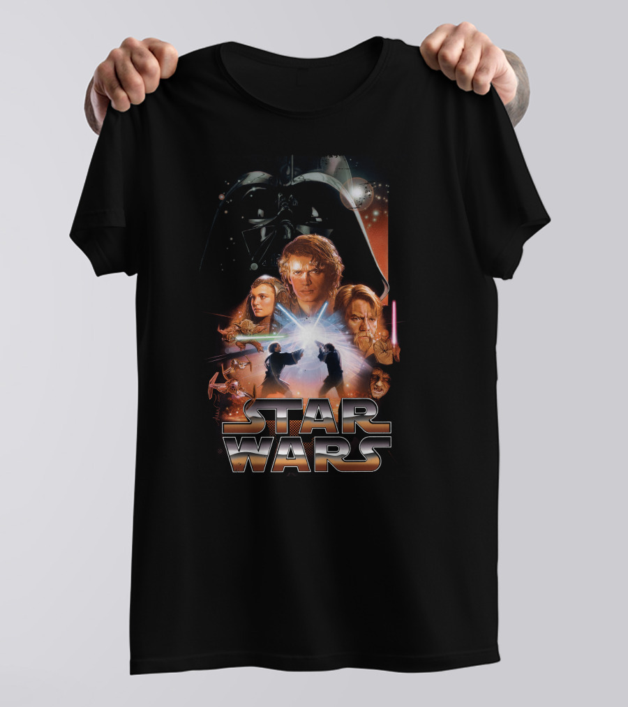 Star Wars Revenge Of The Sith Movie Anakin Obi-Wan Lightsaber Duel Darth Vader Collage T-Shirt