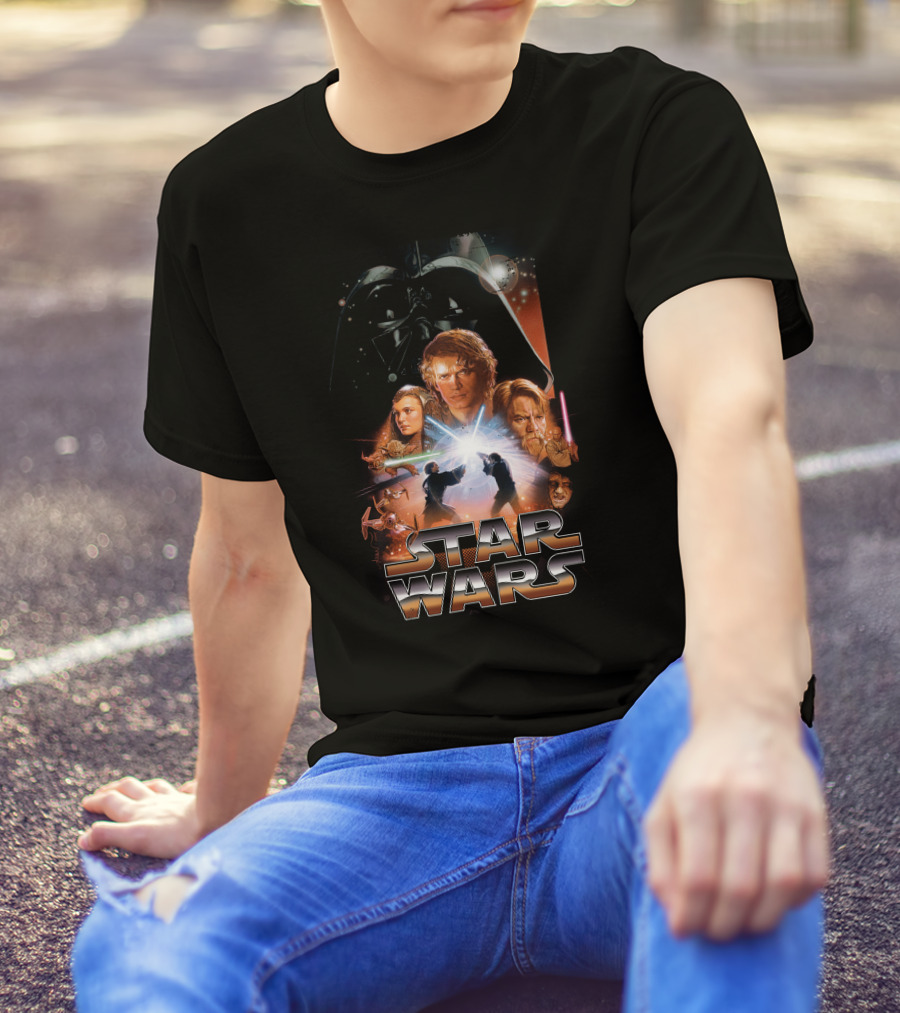 Star Wars Revenge Of The Sith Movie Anakin Obi-Wan Lightsaber Duel Darth Vader Collage T-Shirt
