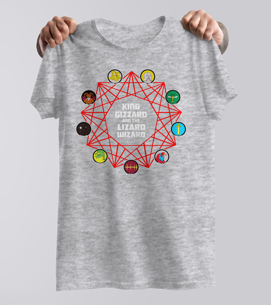 King Gizzard And The Lizard Wizard Merch With Iconic Symbols And Red Geometric Web T-Shirt