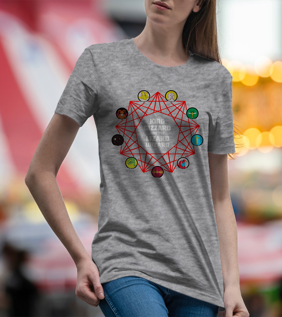 King Gizzard And The Lizard Wizard Merch With Iconic Symbols And Red Geometric Web T-Shirt