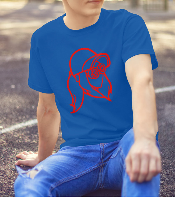 Rezz Cloaked Hockey Jersey Iconic Line Art Design Red On Blue T-Shirt