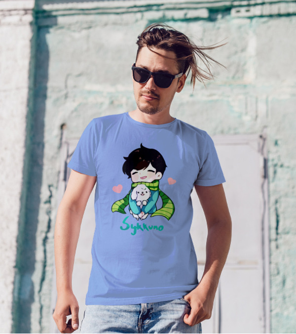 Sykkuno Cute Chibi Character With Puppy And Green Scarf T-Shirt