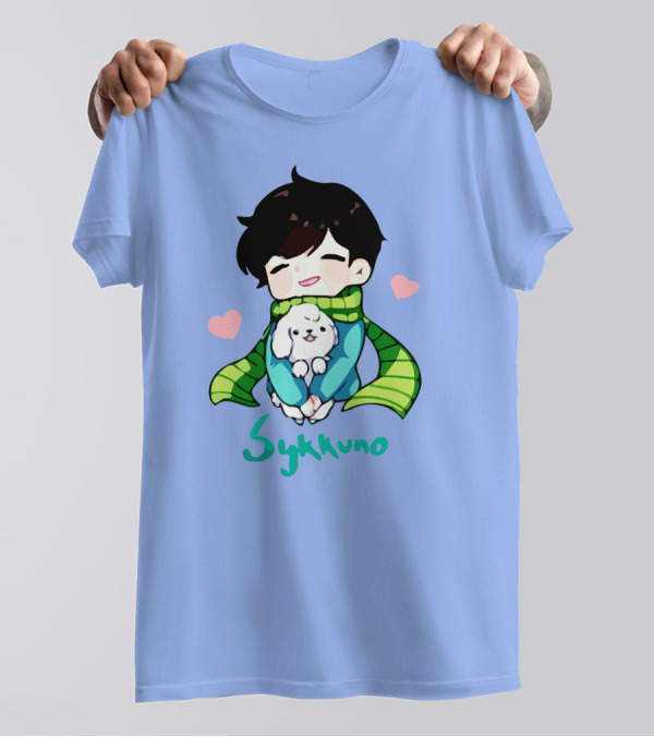 Sykkuno Cute Chibi Character With Puppy And Green Scarf T-Shirt
