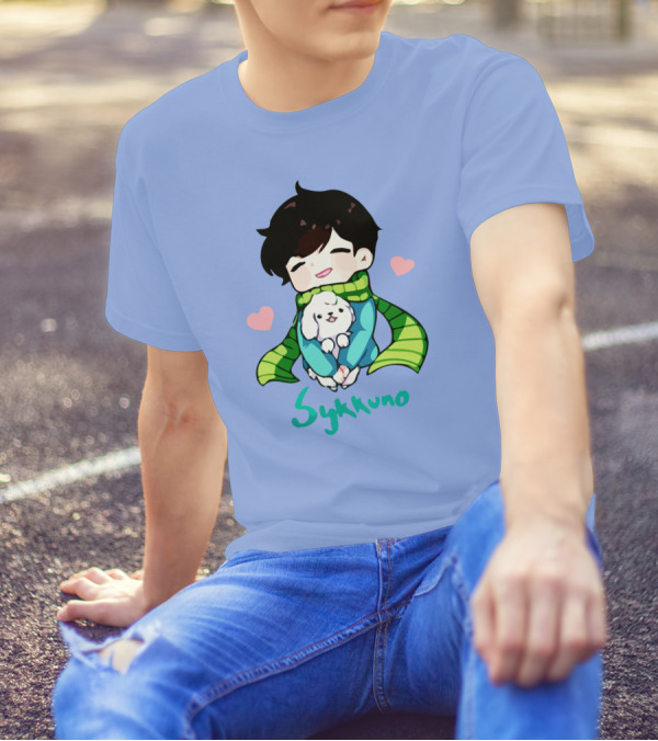 Sykkuno Cute Chibi Character With Puppy And Green Scarf T-Shirt