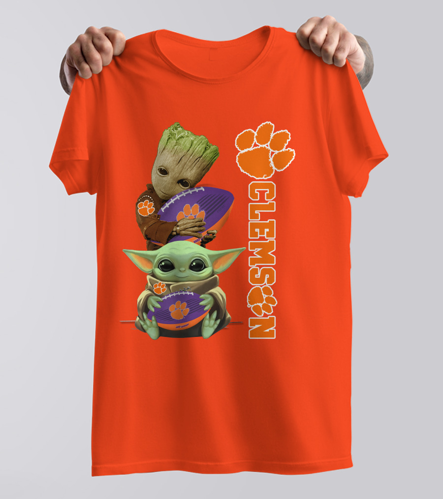 Clemson Football Baby Yoda And Groot T-Shirt