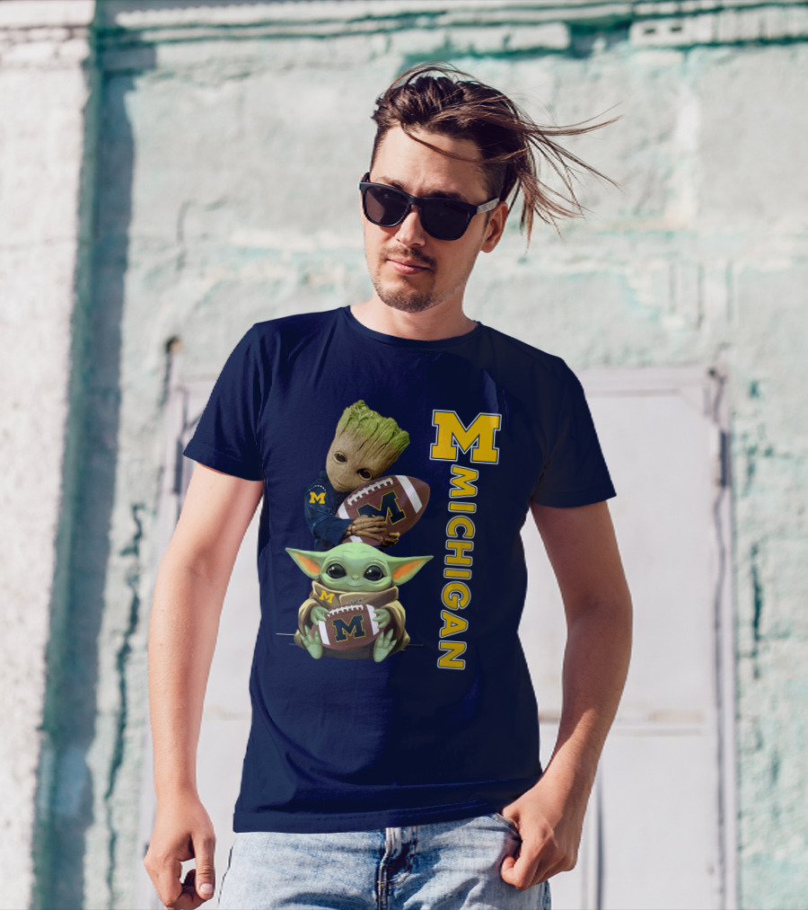 M Michigan Groot Baby Yoda Football T-Shirt
