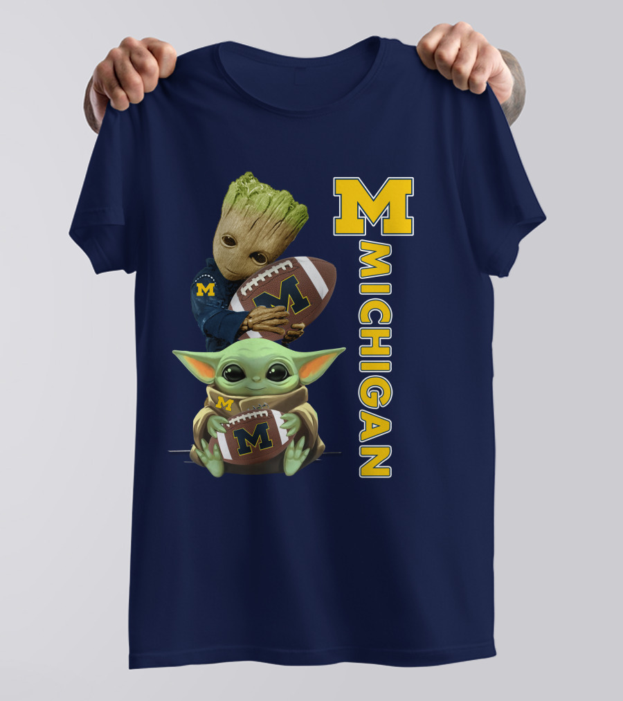 M Michigan Groot Baby Yoda Football T-Shirt
