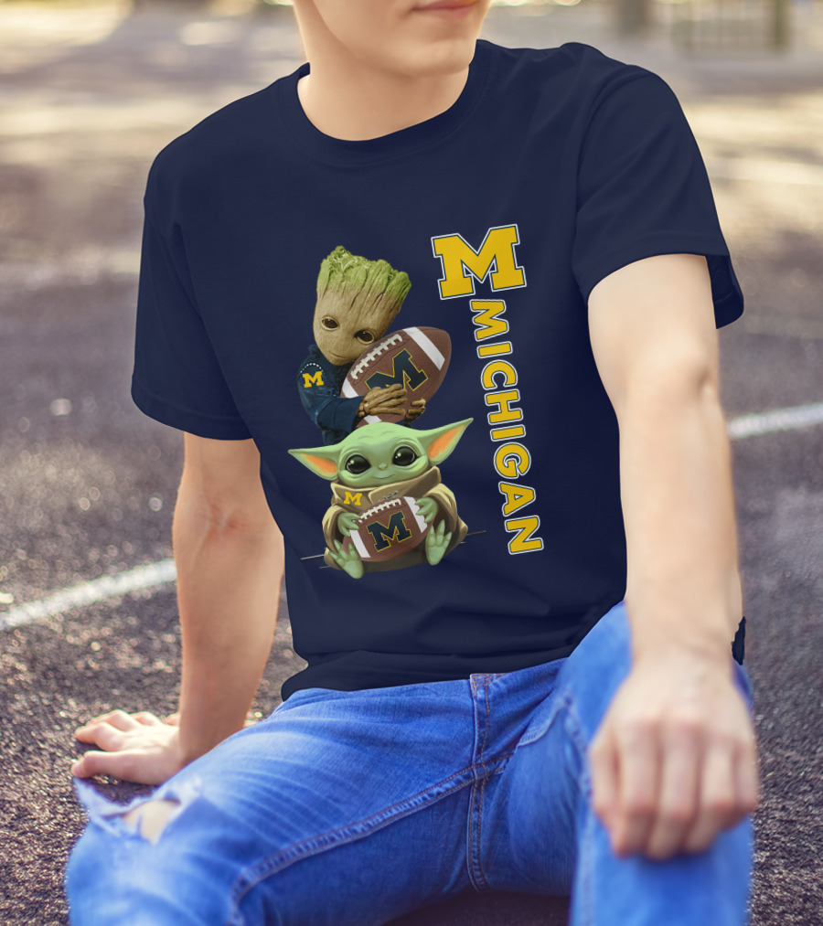 M Michigan Groot Baby Yoda Football T-Shirt