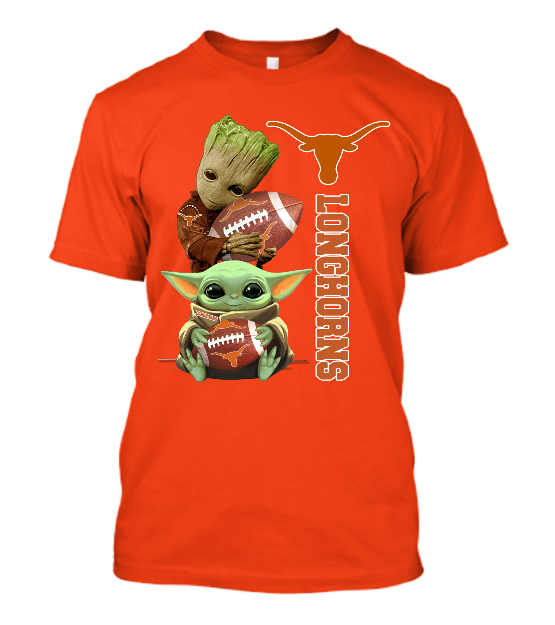Groot And Baby Yoda Football Longhorns T-Shirt