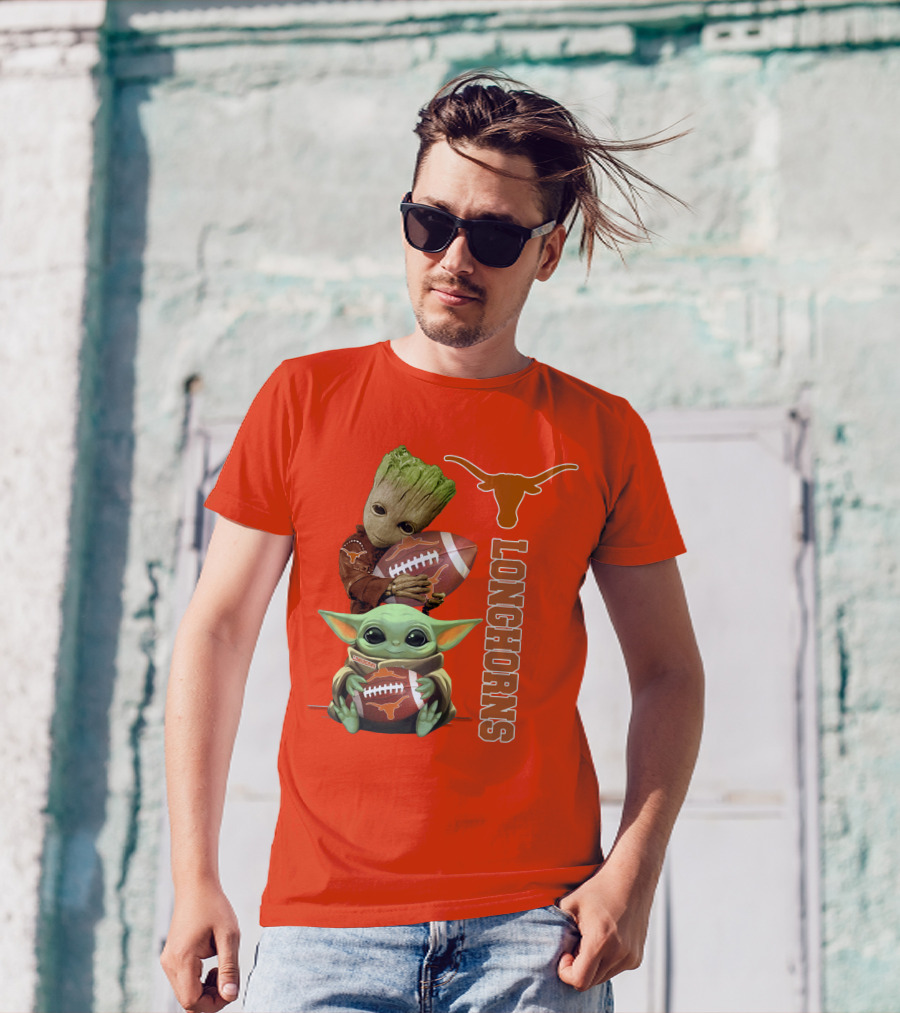 Groot And Baby Yoda Football Longhorns T-Shirt